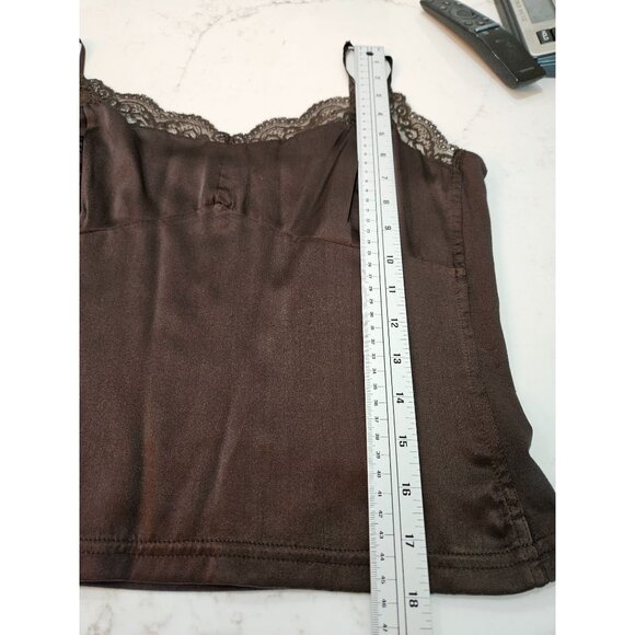 Ann Taylor Vintage Y2K Petites LP Camisole Top Brown Silk Lace Trim Feminine - Picture 8 of 9